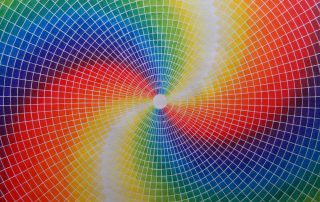 Eine Spirale aus verschiedenen Farben, die in die Bildmitte geht